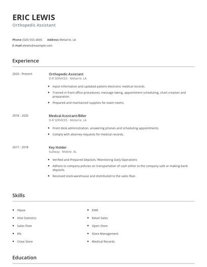 Orthopedic Assistant Resume