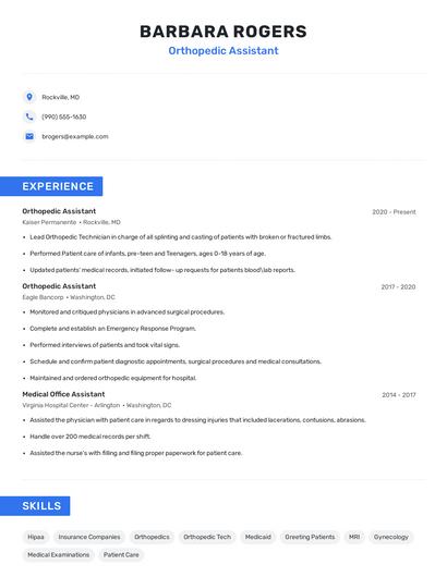 Orthopedic Assistant Resume