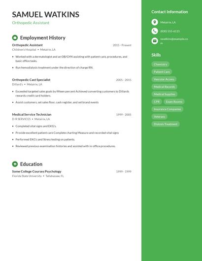 Orthopedic Assistant Resume
