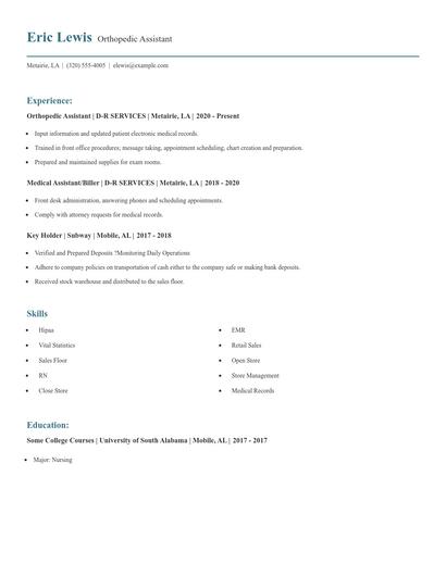 Orthopedic Assistant Resume