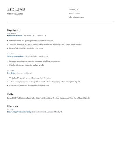 Orthopedic Assistant Resume