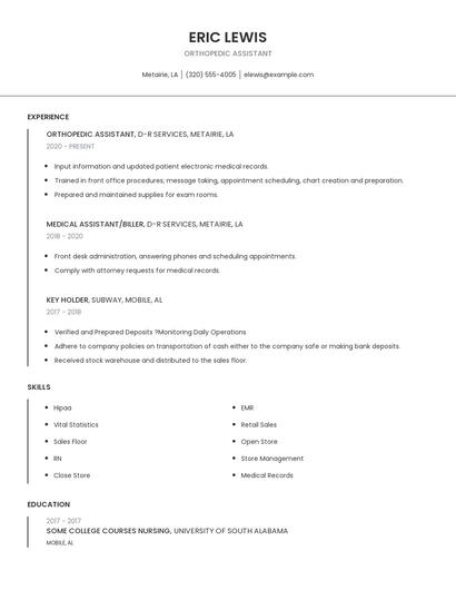 Orthopedic Assistant Resume