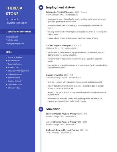 Orthopedic Physical Therapist Resume