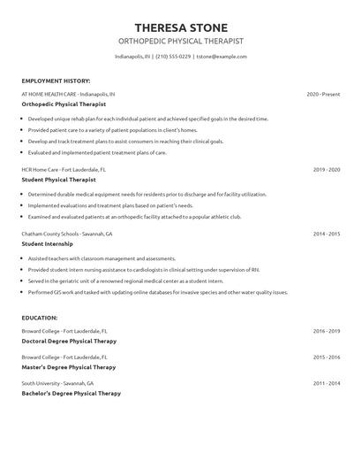 Orthopedic Physical Therapist Resume