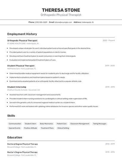 Orthopedic Physical Therapist Resume