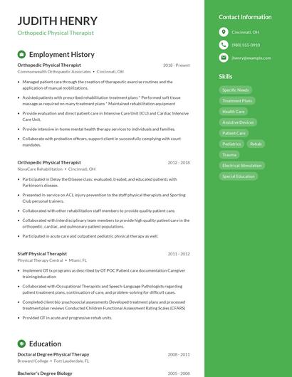 Orthopedic Physical Therapist Resume