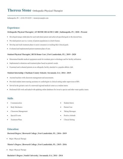 Orthopedic Physical Therapist Resume