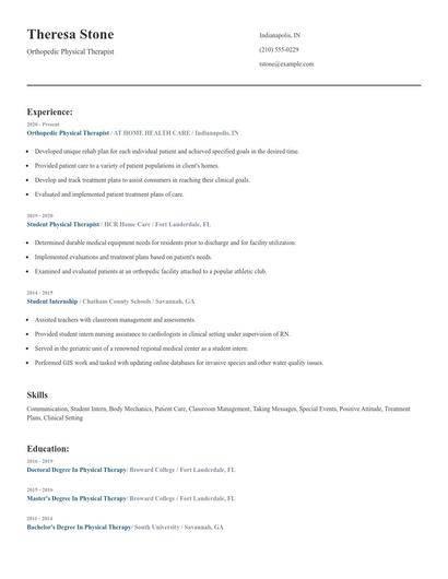 Orthopedic Physical Therapist Resume