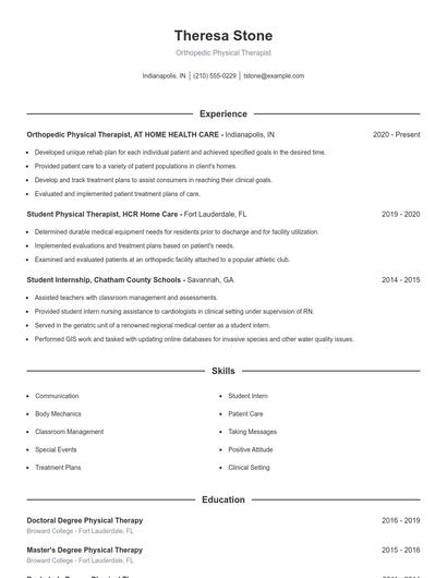 Orthopedic Physical Therapist Resume