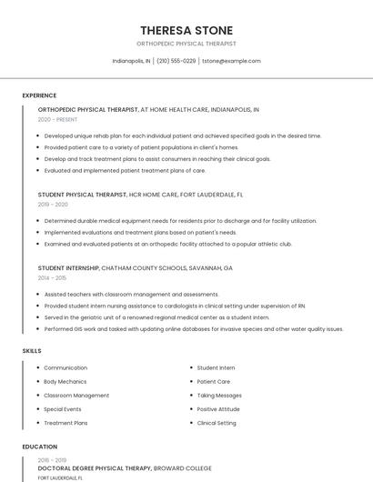 Orthopedic Physical Therapist Resume