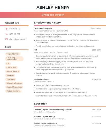 Orthopedic Surgeon Resume