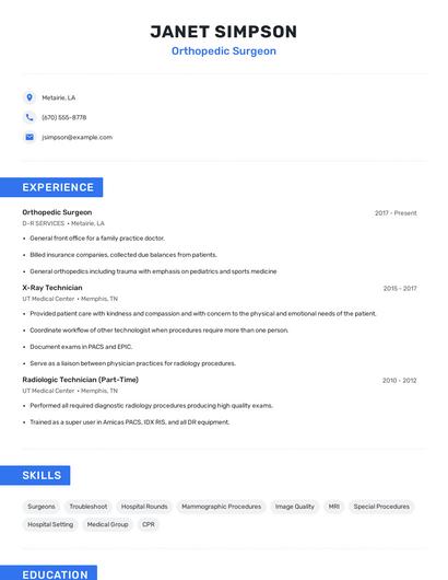 Orthopedic Surgeon Resume