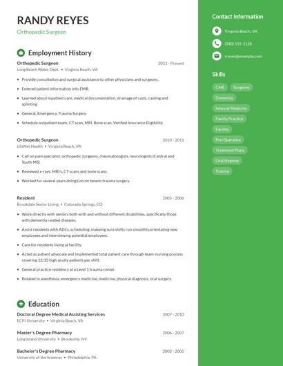 Orthopedic Surgeon Resume