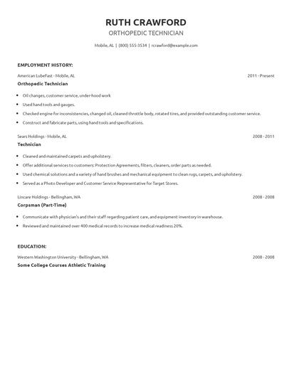 Orthopedic Technician Resume