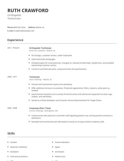 Orthopedic Technician Resume