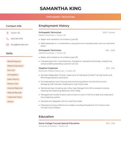 Orthopedic Technician Resume