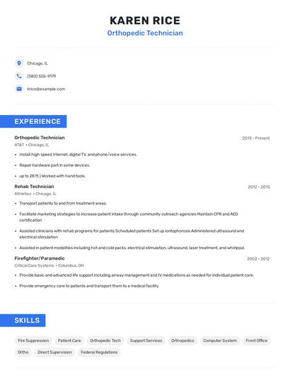 Orthopedic Technician Resume