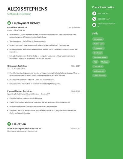 Orthopedic Technician Resume