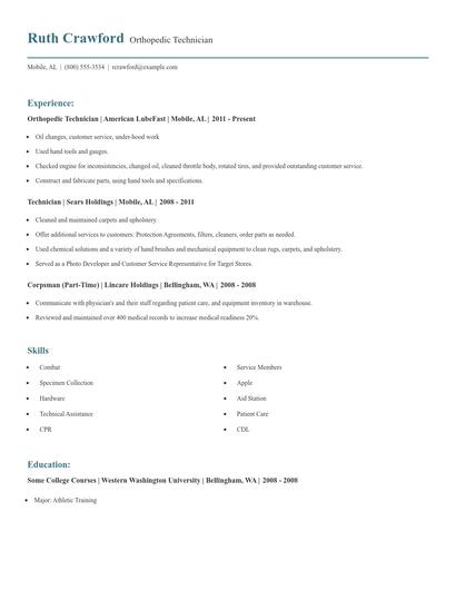 Orthopedic Technician Resume