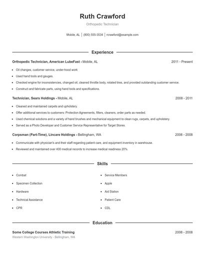 Orthopedic Technician Resume