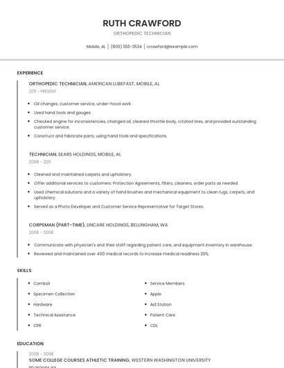 Orthopedic Technician Resume