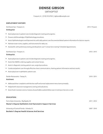 Orthoptist Resume