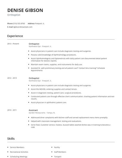 Orthoptist Resume