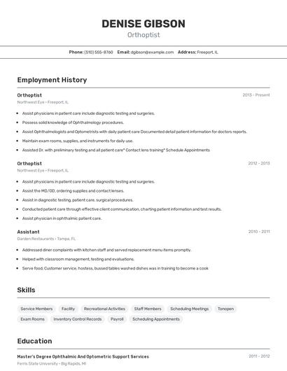 Orthoptist Resume