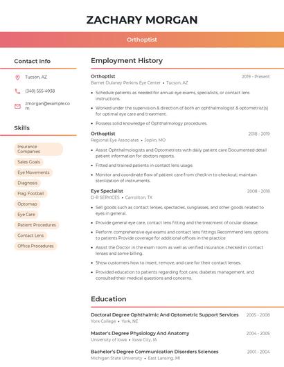 Orthoptist Resume