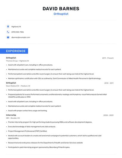 Orthoptist Resume