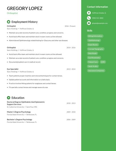 Orthoptist Resume