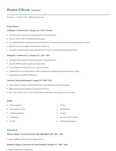 Orthoptist Resume