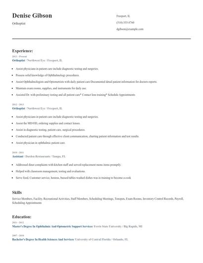 Orthoptist Resume
