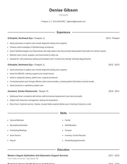 Orthoptist Resume