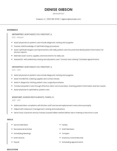 Orthoptist Resume