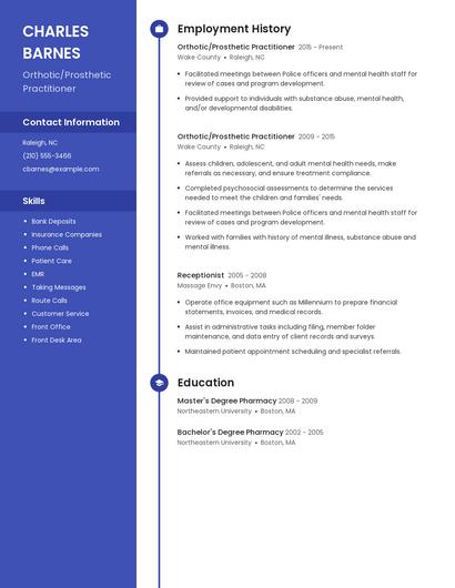Orthotic/Prosthetic Practitioner Resume