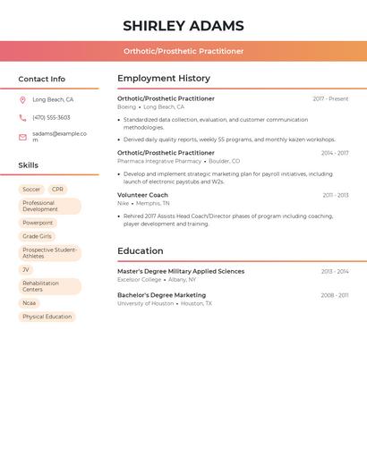 Orthotic/Prosthetic Practitioner Resume