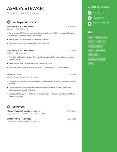 Orthotic/Prosthetic Practitioner Resume