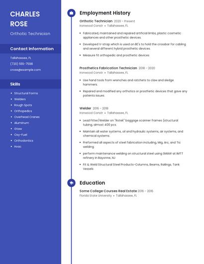 Orthotic Technician Resume