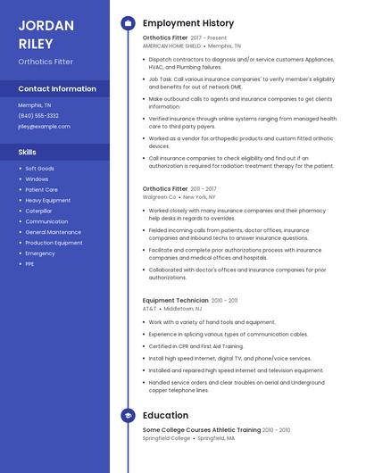 Orthotics Fitter Resume