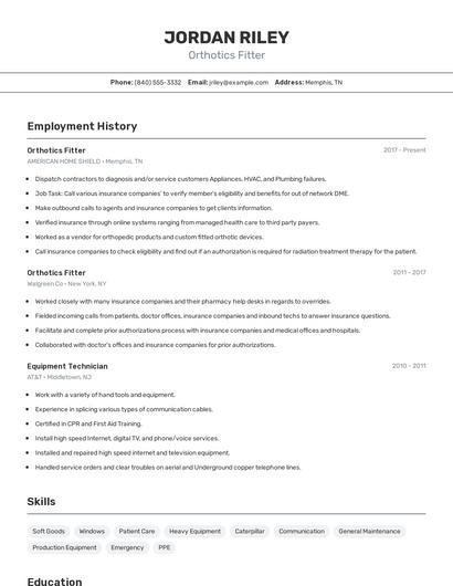 Orthotics Fitter Resume