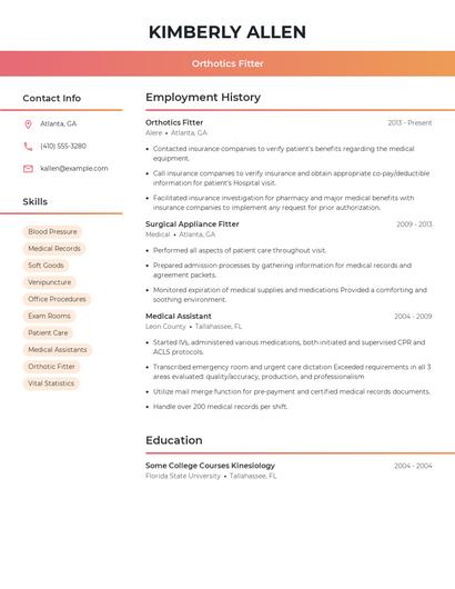 Orthotics Fitter Resume