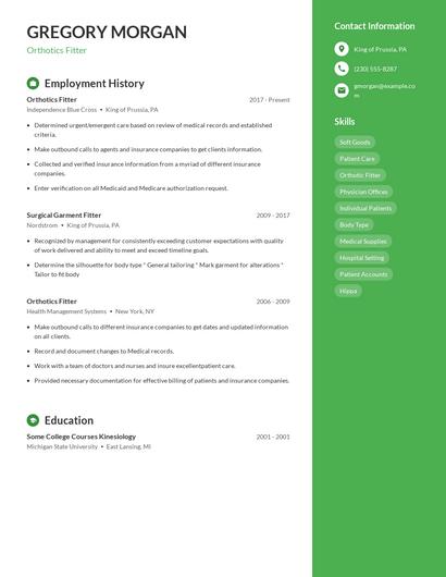 Orthotics Fitter Resume