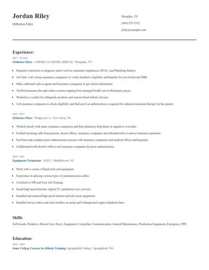 Orthotics Fitter Resume