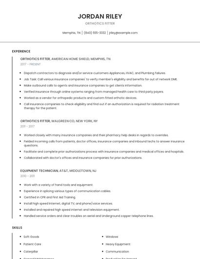 Orthotics Fitter Resume