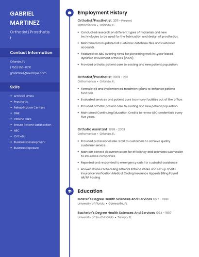 Orthotist/Prosthetist Resume