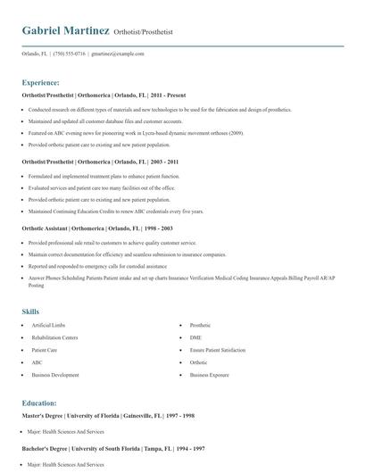 Orthotist/Prosthetist Resume