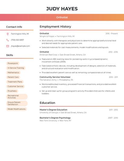 Orthotist Resume