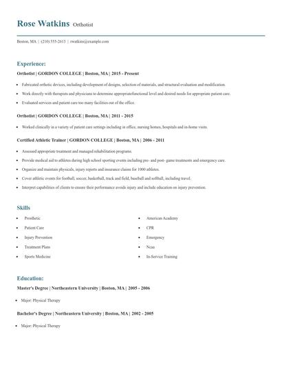Orthotist Resume