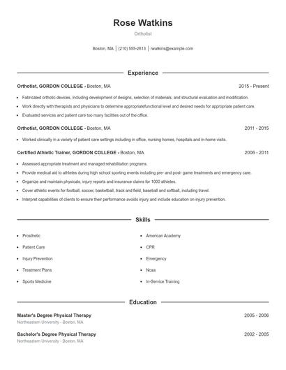 Orthotist Resume
